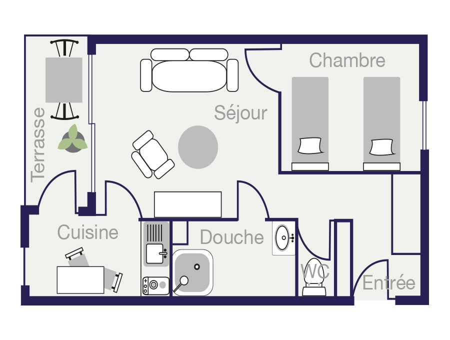 Plan Appartement 36,5m2 des demeures de Borda 2